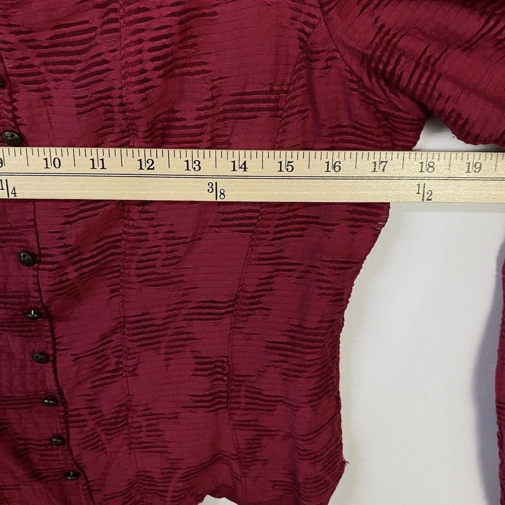 by ANTHROPOLOGIE Romantic Women's Top Medium Burgundy Puff-Sleeved Leaf Print - Picture 9 of 10